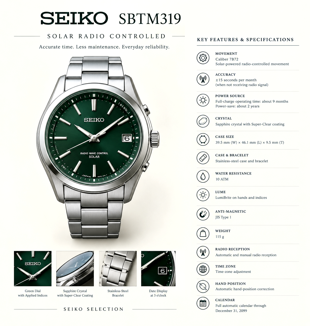 Seiko Men's SBTM319 Selection Solar Radio-Controlled Watch Seiko Men's SBTM319 Selection Solar Radio controlled Watch